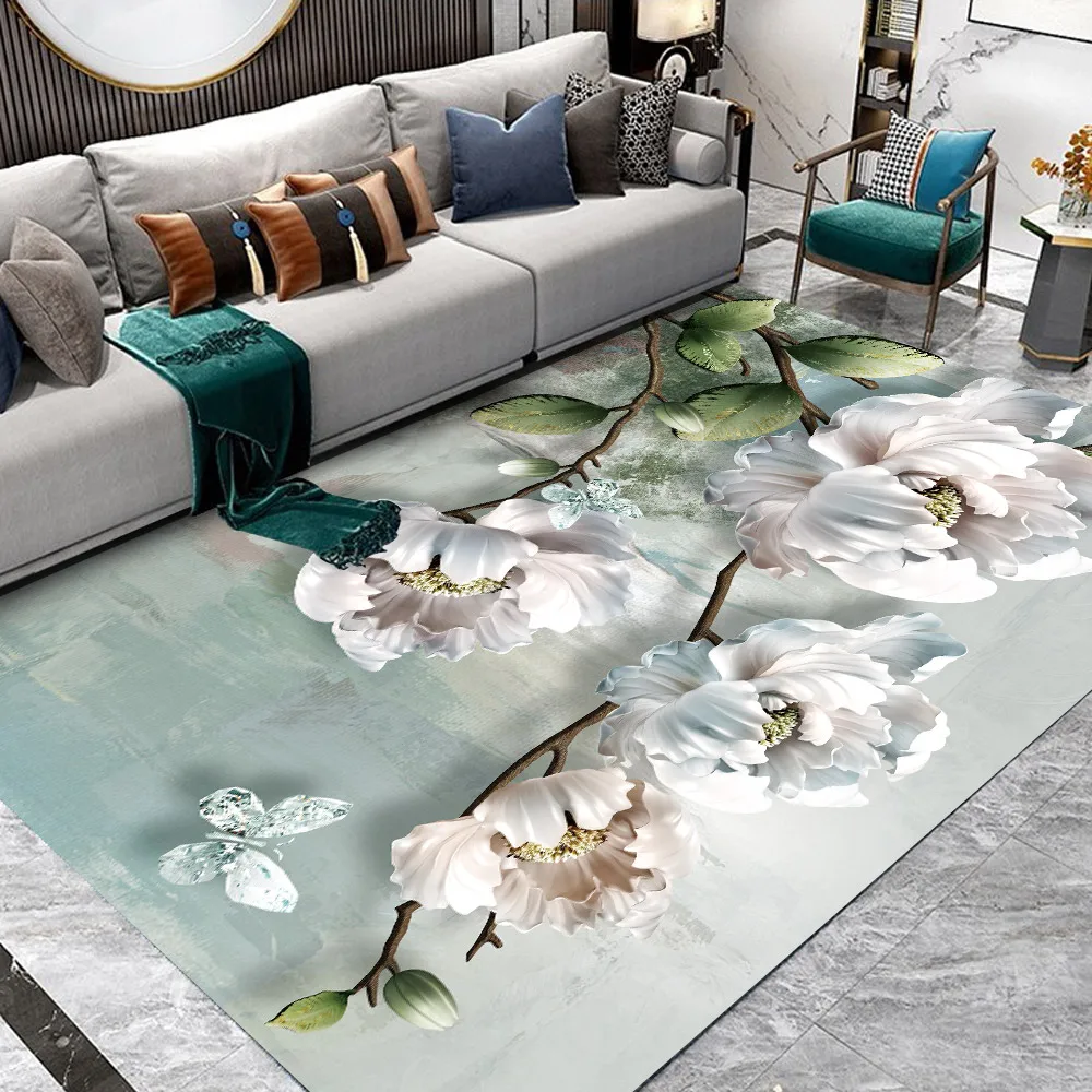 

Alfombra Printed Flannel Area Rug Green Leaf Blue Flower Pattern Carpet Room Floor Printed Carpet For Living Room Bedroom & Home