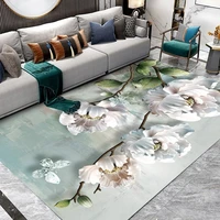 alfombra printed flannel area rug green leaf blue flower pattern carpet room floor printed carpet for living room bedroom home