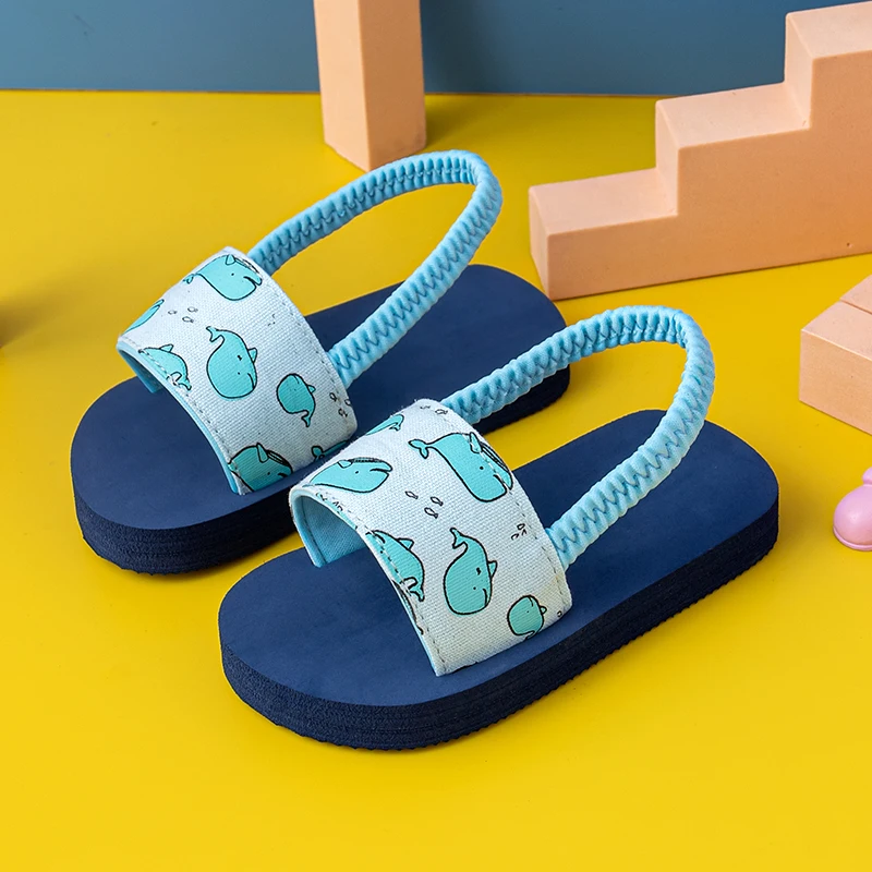 

Children's Summer Sandals Boy's Girl's Thick Soled Open Toe One Line Cartoon Pattern Sandals Slippers Soft Non Slip Indoor Shoes