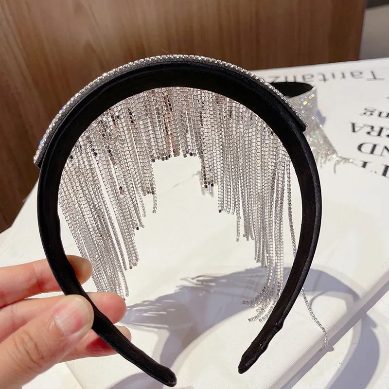 Женская длинная головная повязка с кисточками и бриллиантами женский головной