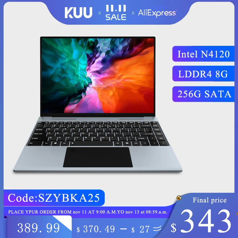 

KUU YoBook Pro Laptops Metal 13.5 inch 3K IPS Fingerprint Intel Celeron N4120 8G DDR4 RAM 256G SSD Win10 WiFi Type-C Notebook