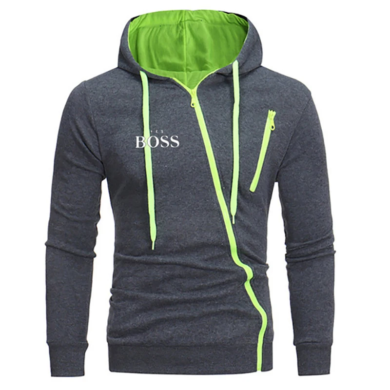 

Spring And Autumn Men's Yes Boss Sports Suit Jacket Oblique Zipper Hoodie + Pants Two Pieces of Casual Fitness Sportswear