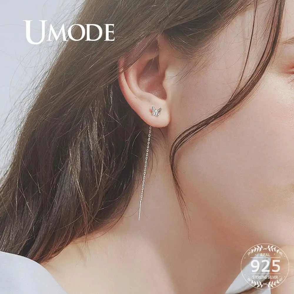 Женские серьги подвески с бабочкой UMODE Pure 925 длинная цепочка S925 ювелирные изделия