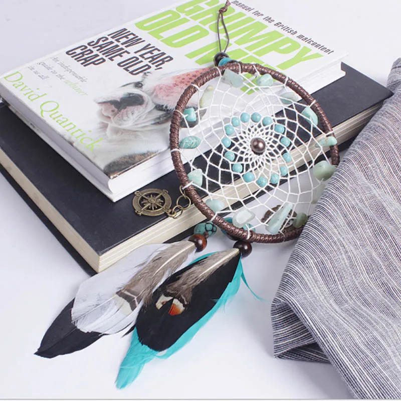 Подвеска Ловец снов из натуральных бирюзовых зеленых бусин | Дом и сад