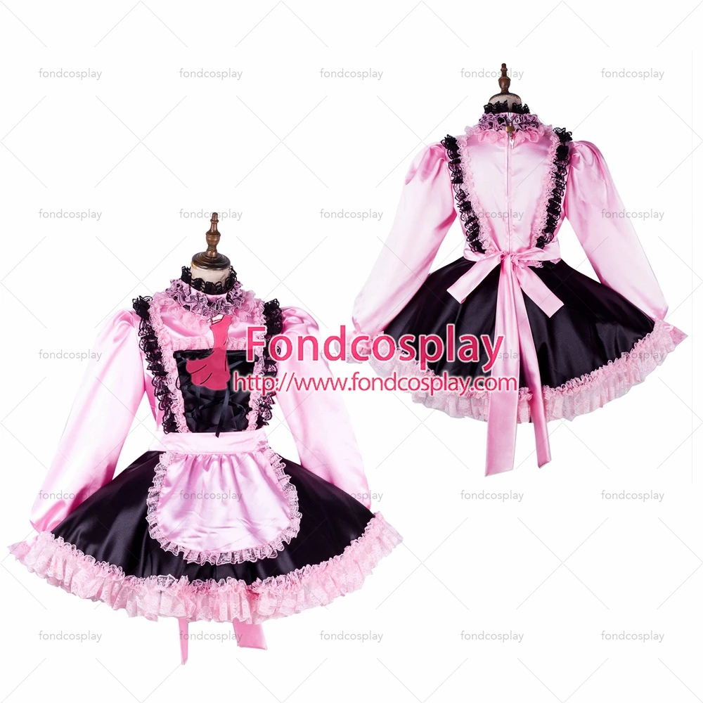 

fondcosplay adult sexy cross dressing sissy maid short lockable baby pink Satin dress Uniform apron costume Tailor-made[G2011]