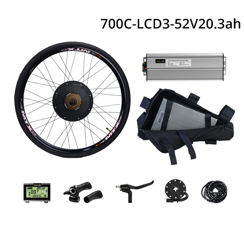 700C LCD3 52V20.3AH 48 в 1500 Вт Электрический Велосипед колесный мотор с батареей 52 в 20.3ah комплект для переоборудования электрического велосипеда с батареей Электрический велосипед мотор комплект - Цвет: 700C LCD3 52V20.3AH