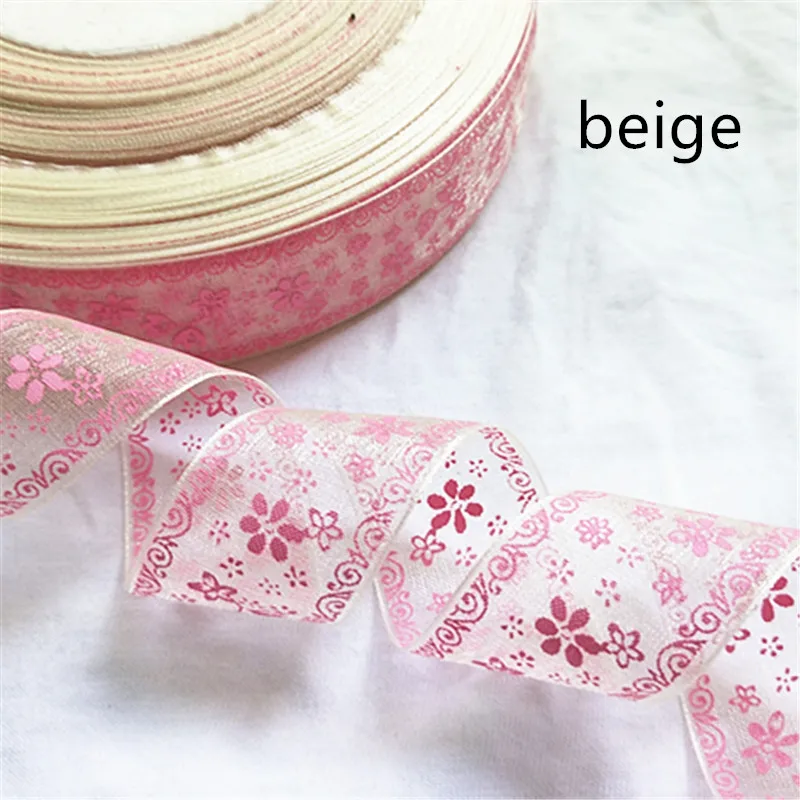 BEIGE Suoja 5/20 метров/упаковка 25 мм печатные цветочные ленты из органзы Ткань DIY банты для волос подарочная упаковка свадебное украшение для вечеринки; Рождество - Цвет: BEIGE