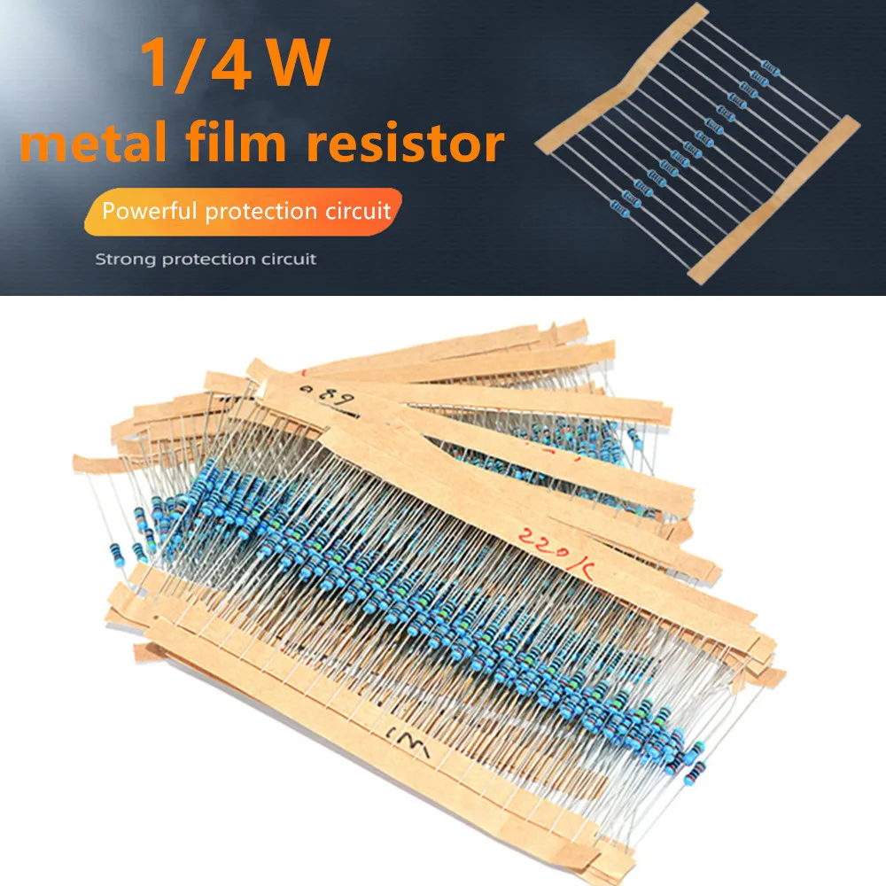 

100Pcs/lots Metal Film Resistor 1/4W High Precision Resistors 1% Five-Color Ring 1R~2.2M 1K 10K 100K 220R Full Ohm Resistance