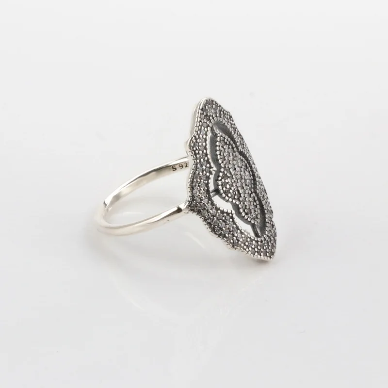 

100% 925 Sterling Silver Pan Ring Creative Retro Petal Window Hollowed Out Simple Ring For Women Wedding Party Fashion Jewelry