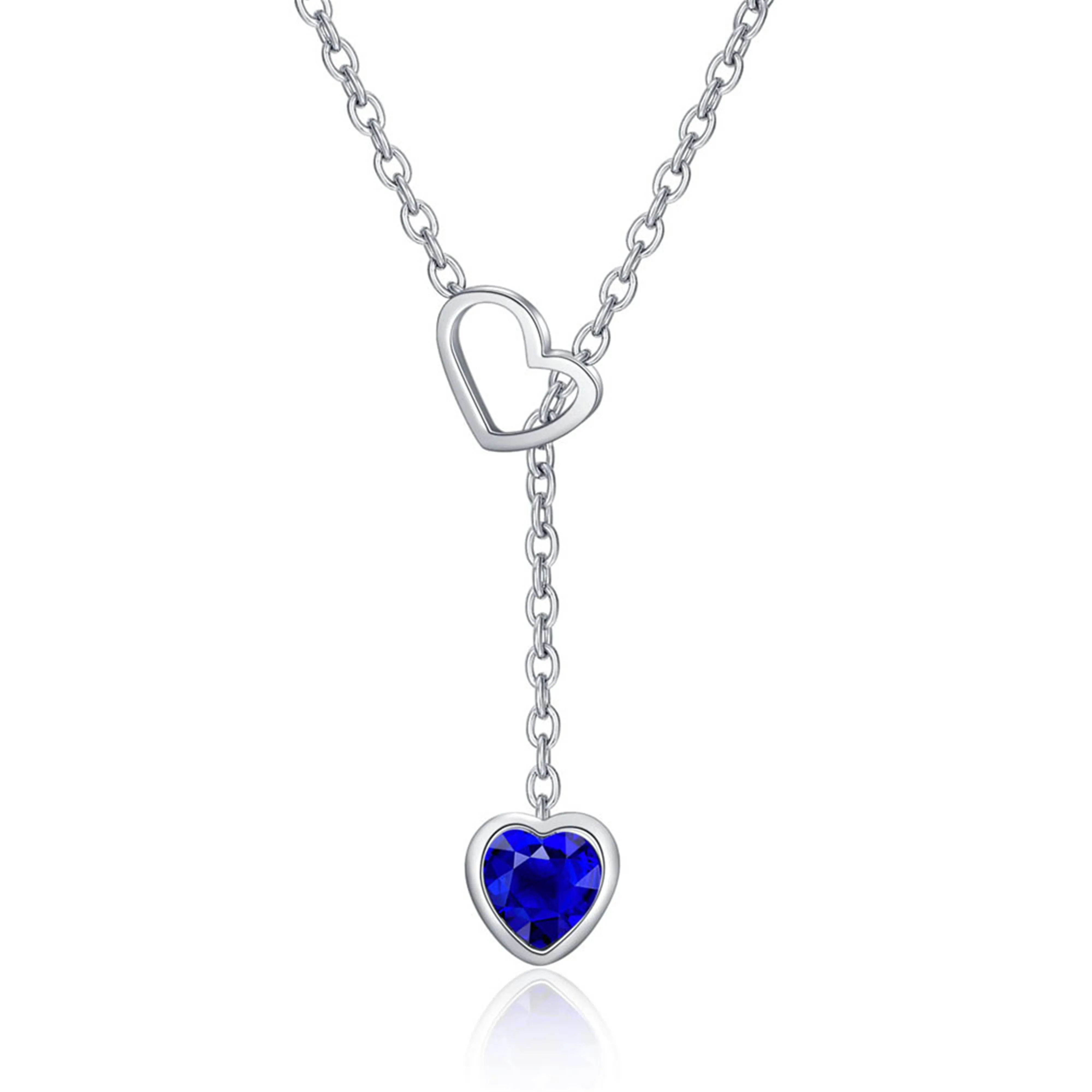

316L Stainless Steel Clavicle Chain Mori Heart-shaped Necklace Blue CZ Movable Ladies Pendant Jewelry No Fade