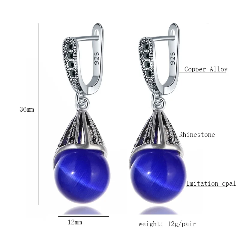 Посеребренный Ajojewel, новинка, капли воды, камень, темно-синий, имитация опала, серьги для женщин, винтажное ювелирное изделие для свадебной вечеринки, подарки - Окраска металла: Посеребренный