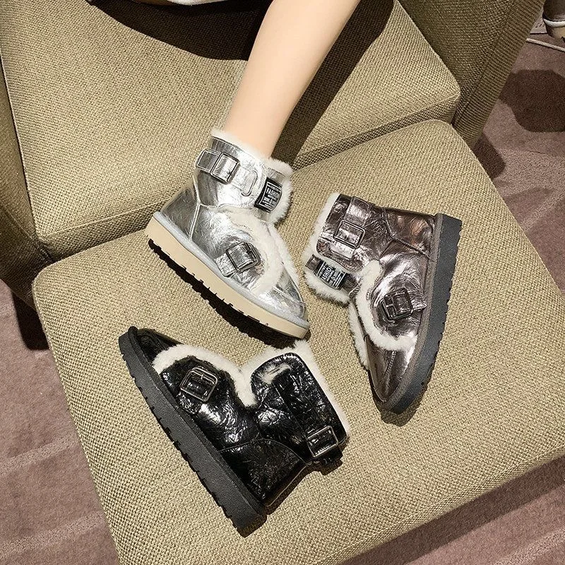 

2021 Style Fashion Thick Fur Women Snow Boots Round Toe Waterproof Female Flat High Top Winter Boots