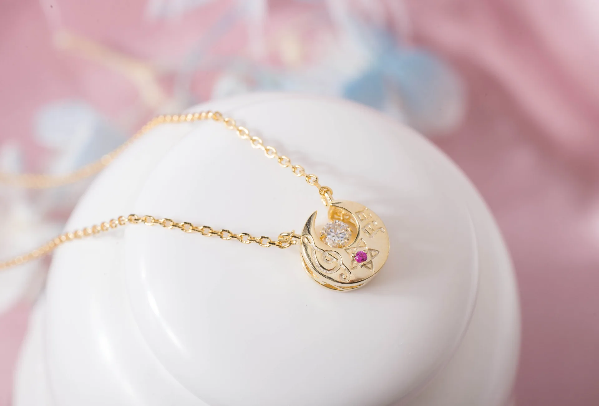 Аниме розовый Луна 925 Серебряное ожерелье мультфильм Card Captor Sakura фигурки Косплей
