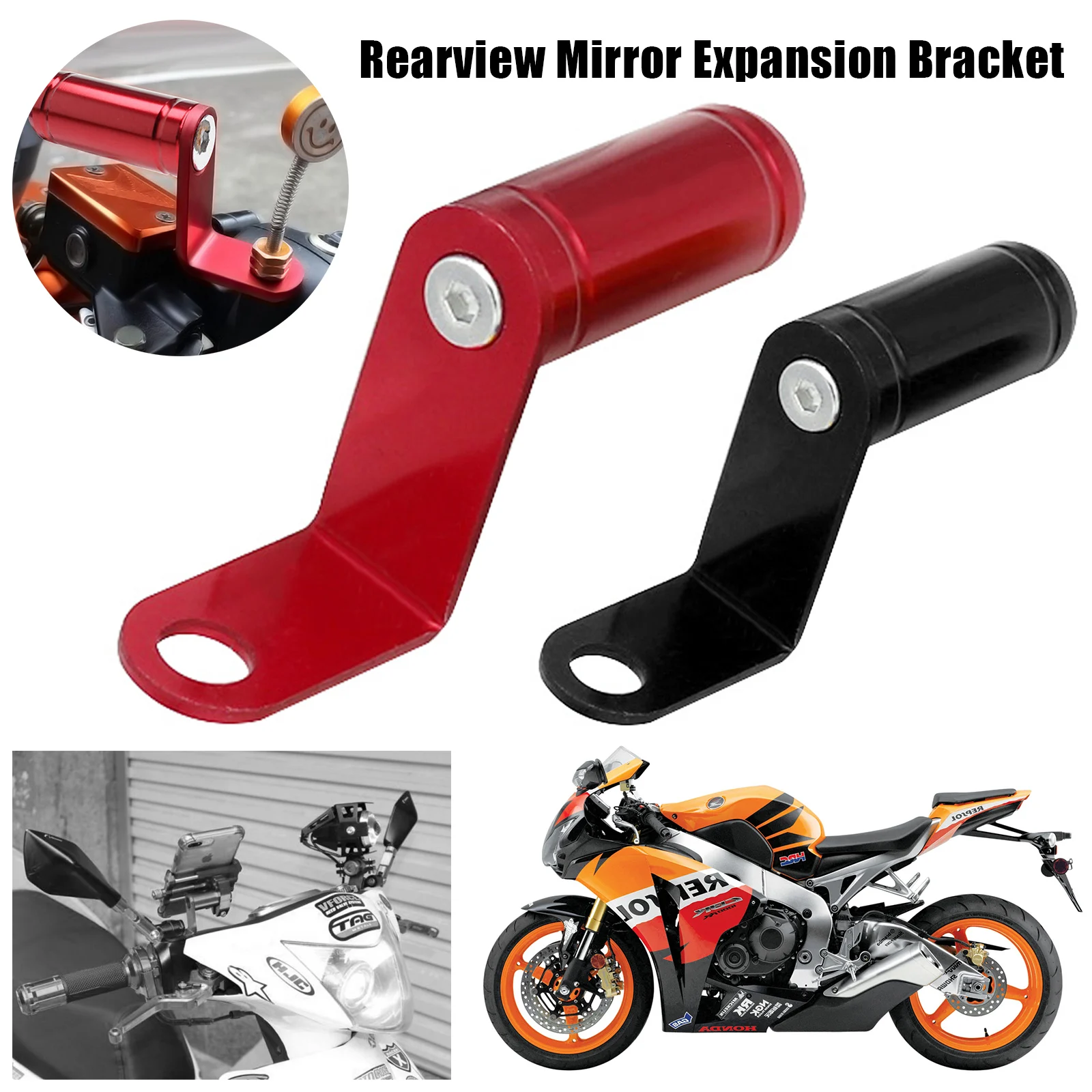 

Motorcycle Rearview Mirror Mount Extender Bracket Clamp Bar Handlebar Stand Phone Holder Levers Multiple Function