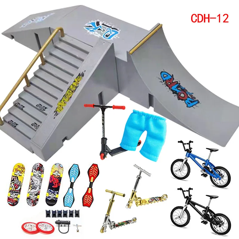 Tech Finger scooter Two Wheel Mini Skateboards Ramp Parts Sets Finger BMX Fingertip Bikes Fingerboard Skate Deck Novelty Toys