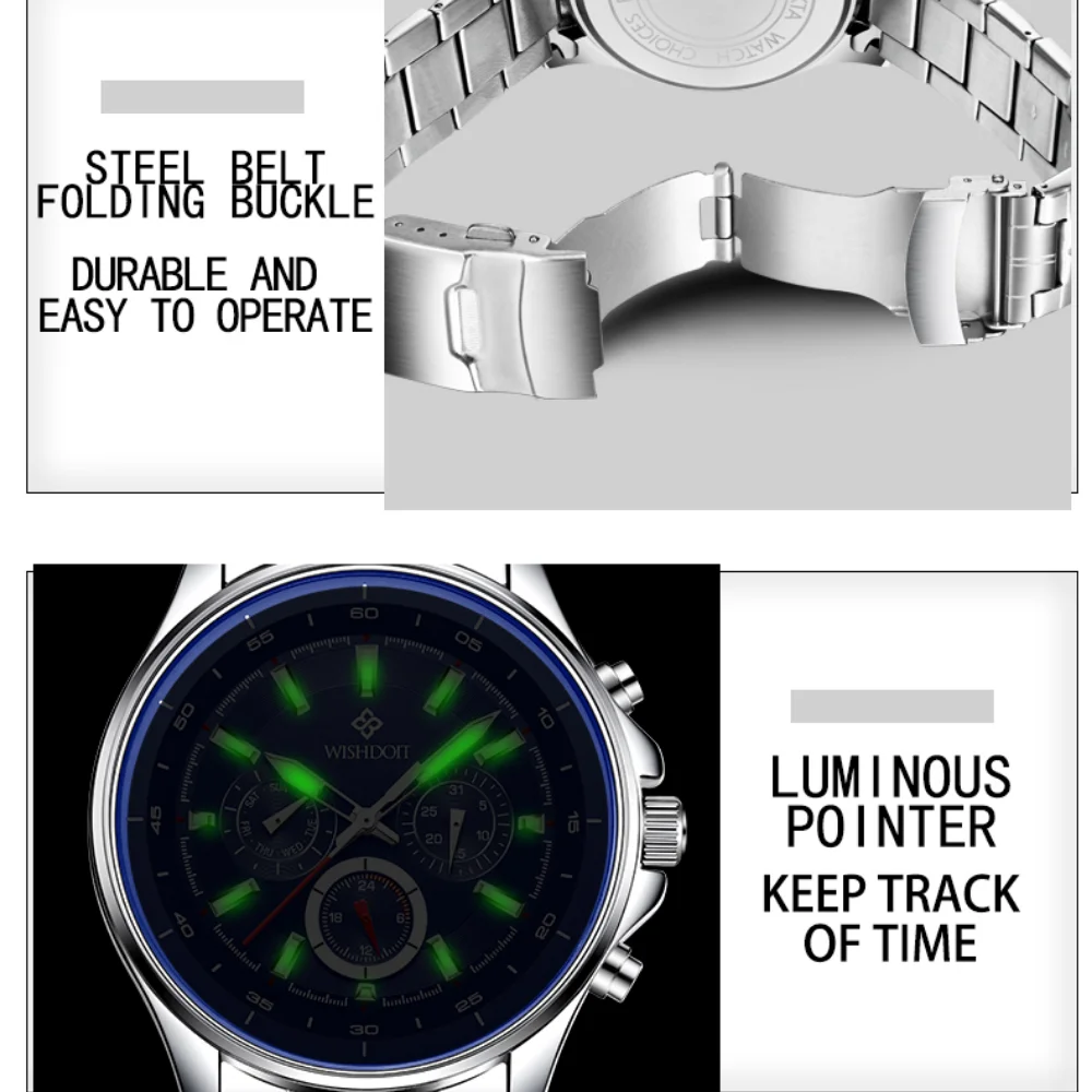 

Watches Fashion Chronograph Men Watch Multifunction Calendar Waterproof Luminous Wristwatches Clock Relogio Masculino