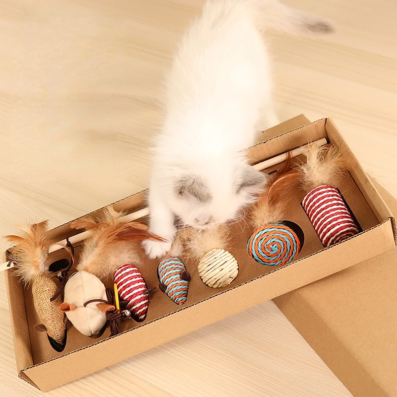 

New Pet Supplies Funny Cat Stick Set Toy Wooden Handle Hemp Rope Small Mouse 7 Piece Set Cat Stick Pet Interactive Toy