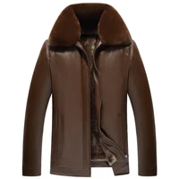 winter faux leather jacket for father mens lapel fur collar removable velvet thick leather coat warm man outerwear