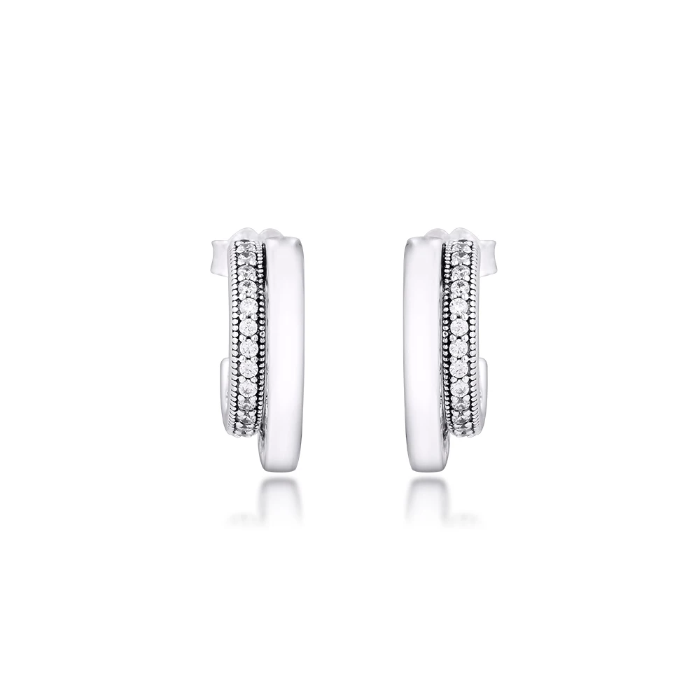 

Genuine 925 Sterling Silver Earrings for Women Pave Double Hoop Earrings Party Wedding Jewelry Gift brincos Wholesale
