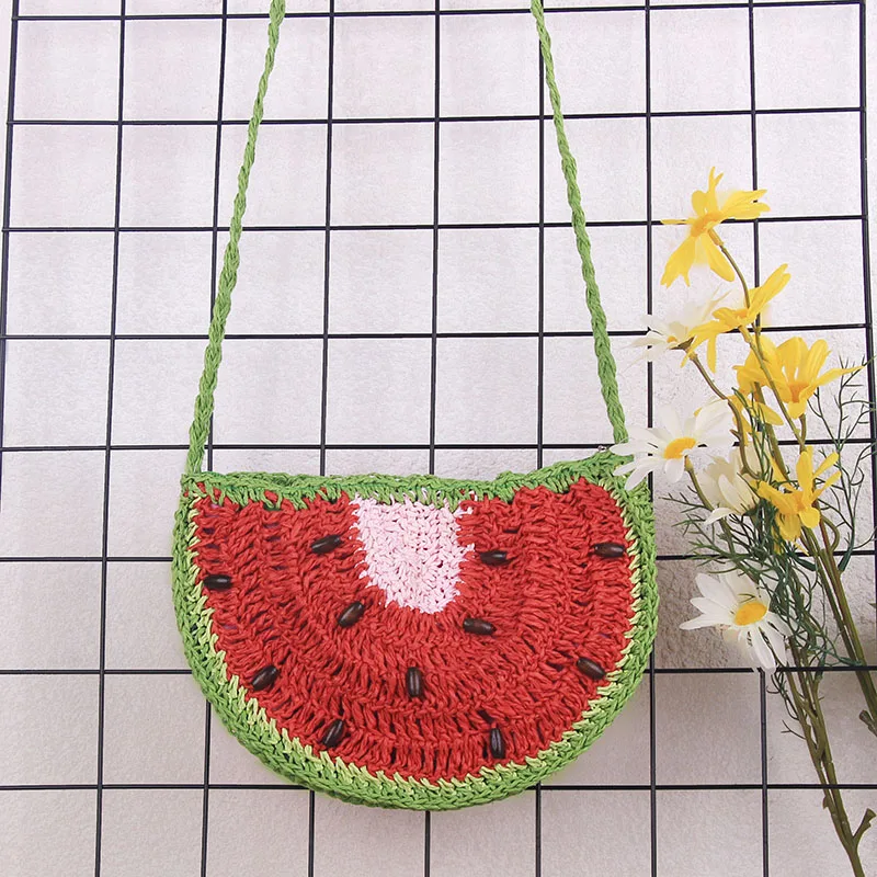 Lovely Summer Bag Watermelon Straw Bag Women Crochet Fruit Bag Cute Crossbody Shoulder Bag Beach Woven Bag Mini Girl's Bag