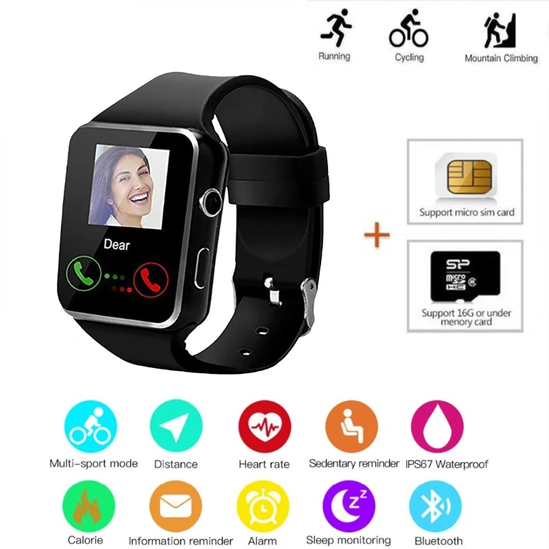 

X6 Bluetooth smart watch with camera support SIM TF card touch camera phone watch Call Reminder Heart Rate Monitoring relógio