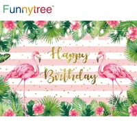 funnytree happy birthday party background gold dots leaves tropical flamingo flowers newborn baby shower photozone backdrop