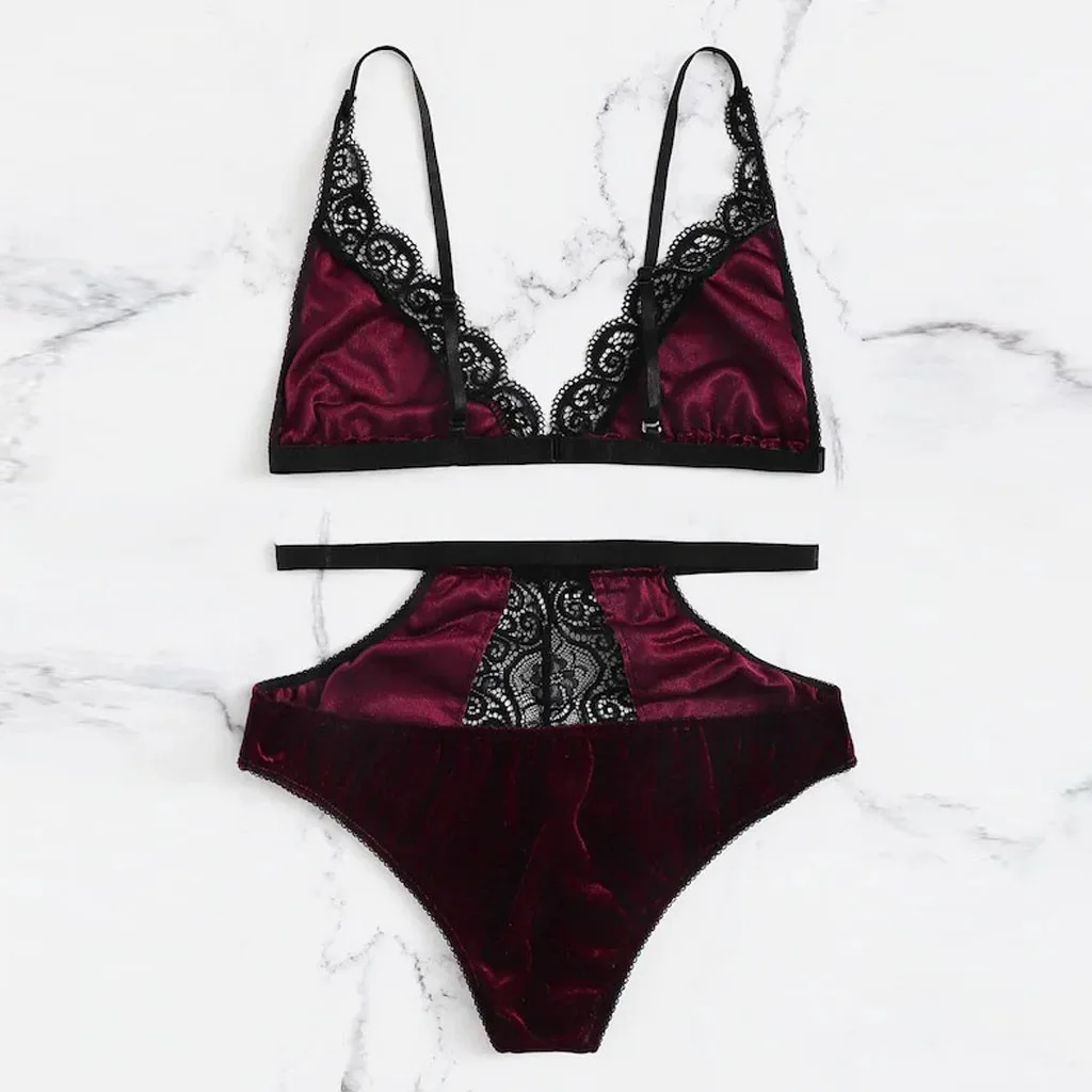 Новый сексуальный женский кружевной бархатный лифчик пижама шорты комплект