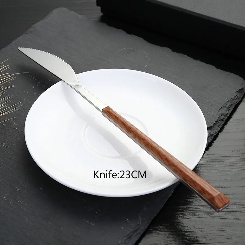 Knife Нержавеющая сталь Имитация деревянной ручкой нож набор ложка и вилка Высококачественная посуда японский и корейский стиль посуда - Цвет: Knife