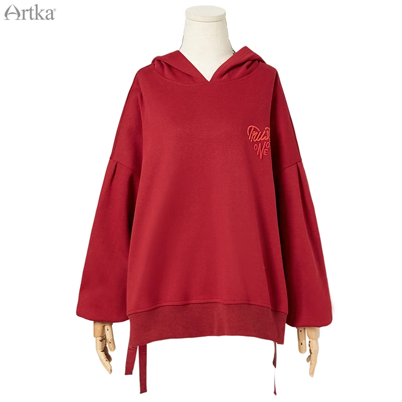 ARTKA/Новинка 2019 года осенние женские толстовки с капюшоном вышитыми буквами