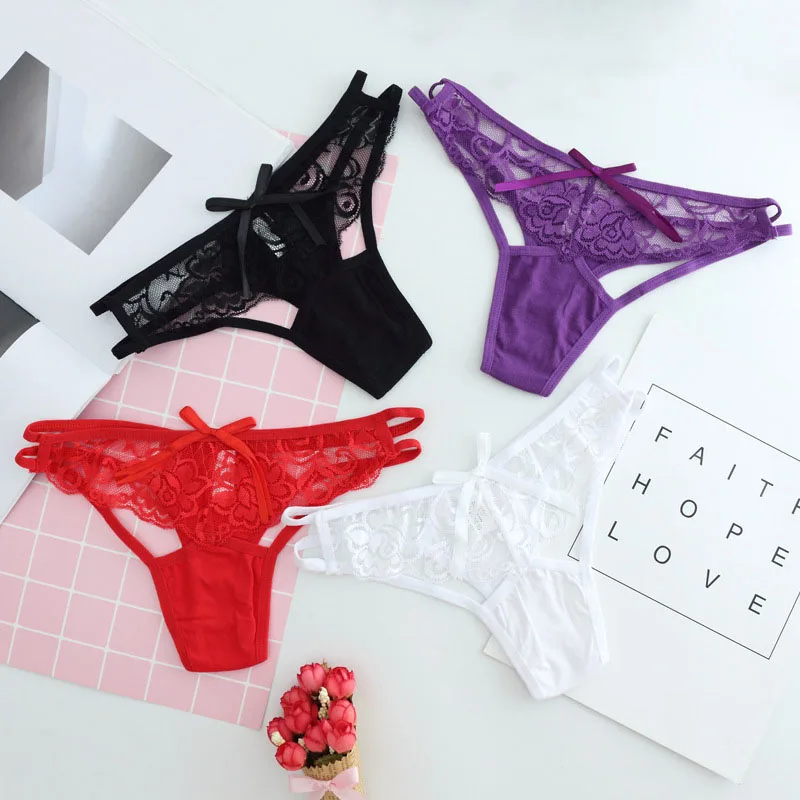 Трусики-стринги с низкой талией вырезами из кусков кружевные женские стринги