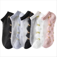 new product glass stockings women thin stockings korean version of small floral card silk transparent color cotton socks