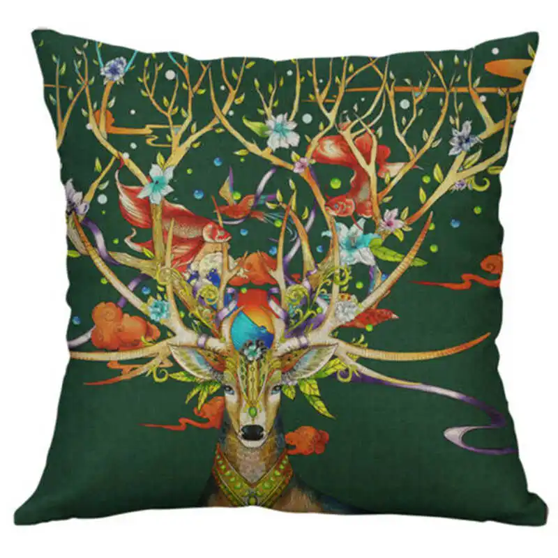Printing 18&quot Deer Fish Cover Decor Linen Cotton Pillows Home Women Case Cartoon | Дом и сад