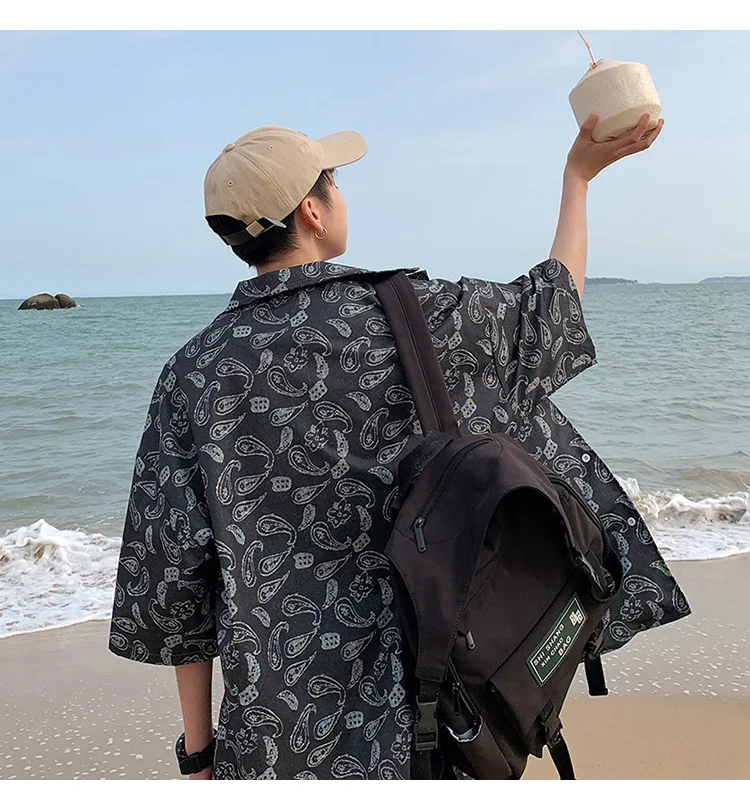 

Men's Hawaii Overprint 2021 Summer Short Sleeve Button Shirt Beach Shorts Street Casual Men's Set