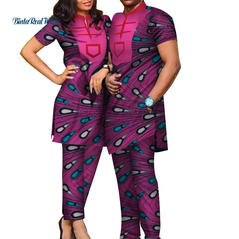 2019 весенний Африканский принт базин богатый топ и брюки наборы для пары одежда