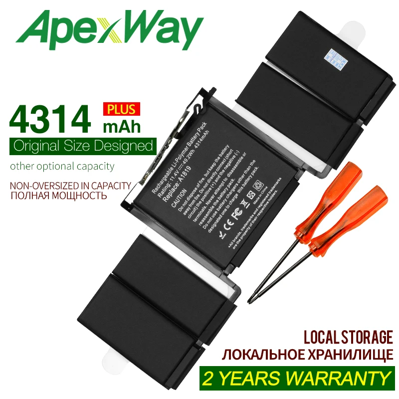 ApexWay 11 41 V 4314mah Новый A1819 Аккумулятор для ноутбука Apple Macbook Pro 13 ''Touch Bar A1706 2016 года с