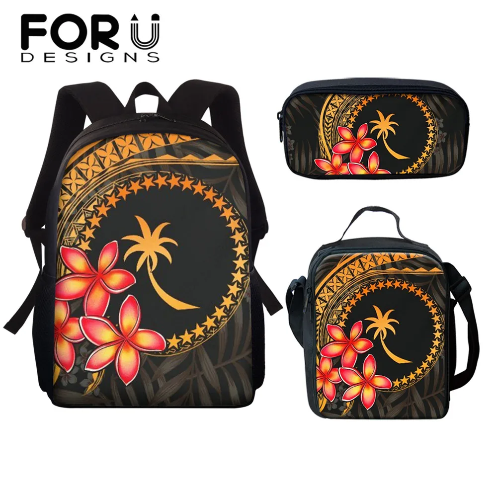 

FORUDESIGNS Kids School Bags Mini Travel Mochila for Teen Girls Boys Polynesia Chuuk And Plumeria Design Children Book Bag Bolsa