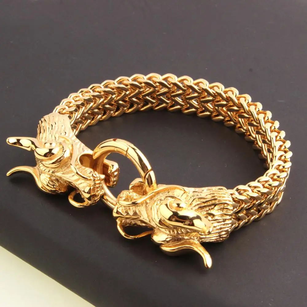 Браслет-цепочка мужской в стиле панк с двойной Головой Дракона елочку из