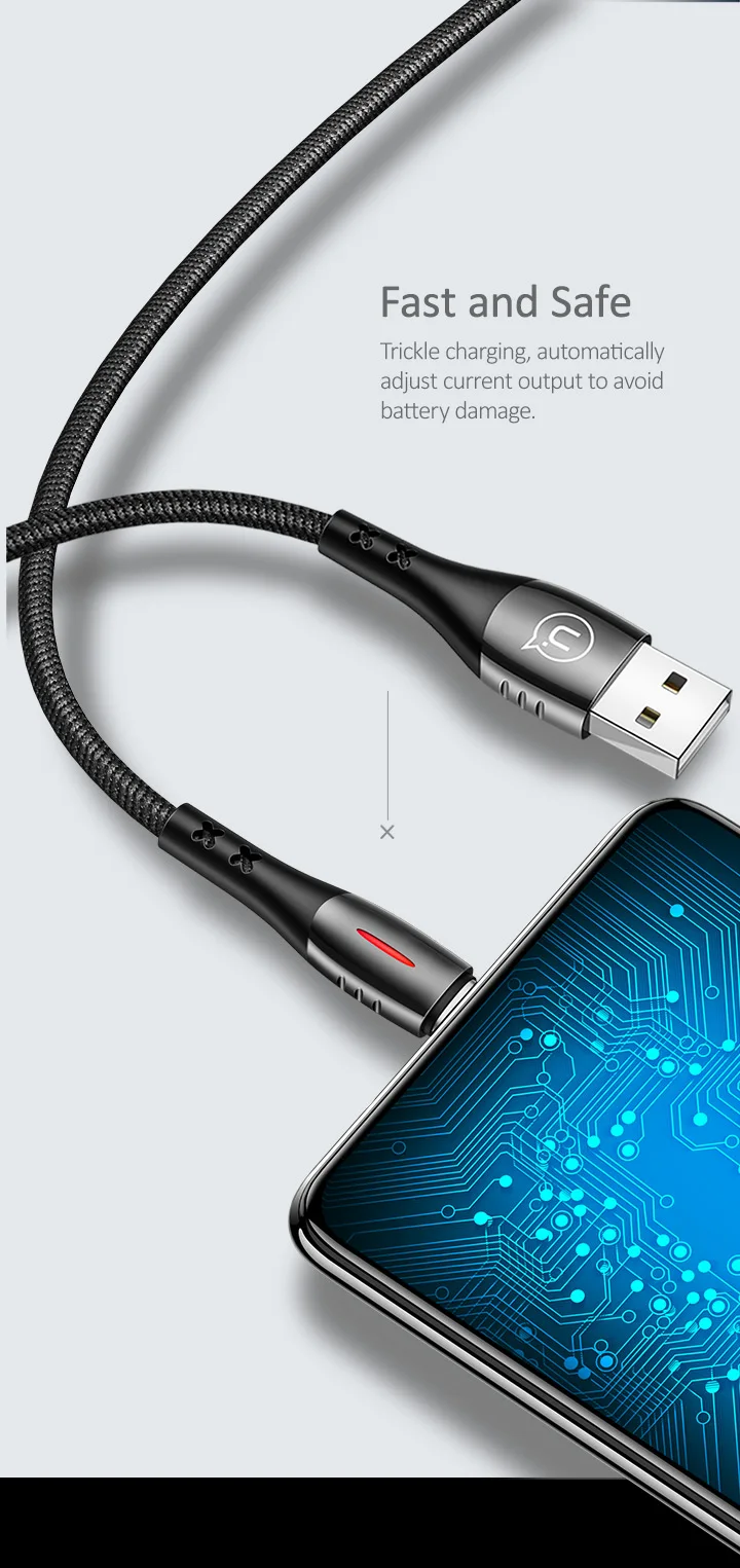 USAMS кабель Micro USB Smart power off Micro USB 3,0 светодиодный кабель QC 3,0 кабель для быстрой зарядки для Android Xiaomi huawei кабель Microusb