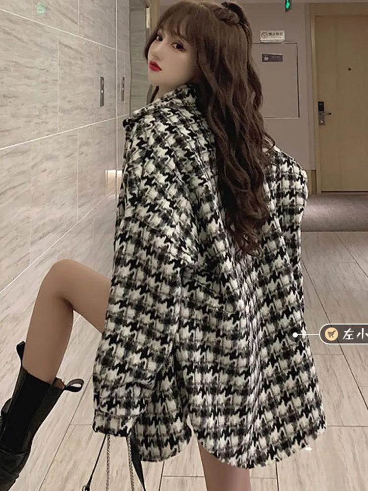

Шерстяное пальто Роскошные осенне-зимняя одежда с длинными ломаную клетку уличная пальто для женщин модные зимние Jas Dames женская одежда BE50NZ