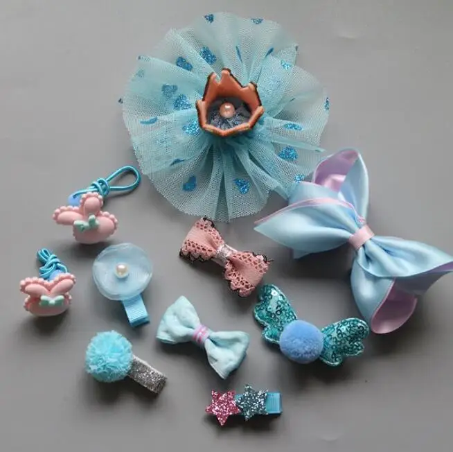 10 шт./компл. Детские аксессуары для волос девочек заколки с бантиком корона