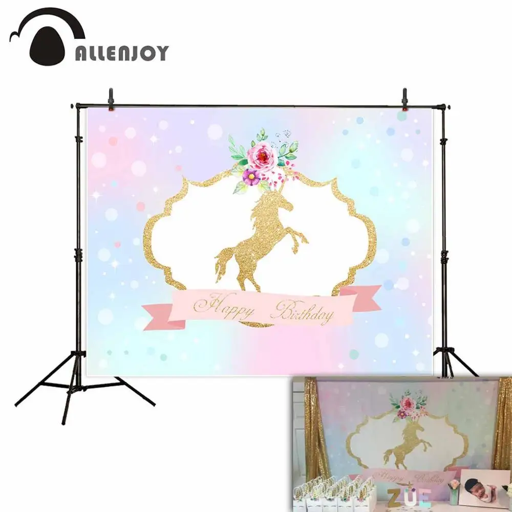 Allenjoy фоны для фотосъемки Золотой Единорог Цветы День Рождения фон красочные