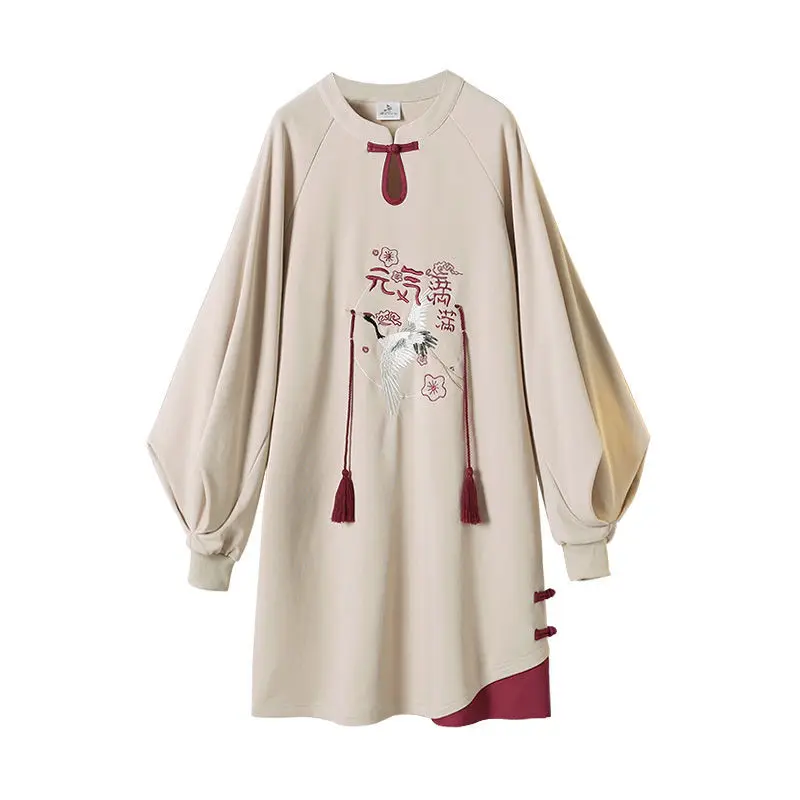 

Traditional Chinese Style Dress Autumn Clothing New Plus Size Women's Plus Velvet Thick Sweatshirt Dress Embroidery Hoodies