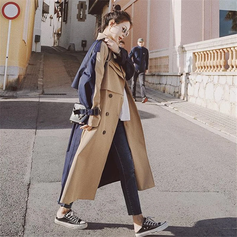 

Retro Windbreaker Women's Mid-length Autumn Coat New Loose Bandage Trench Temperament Spring Outerwear M437