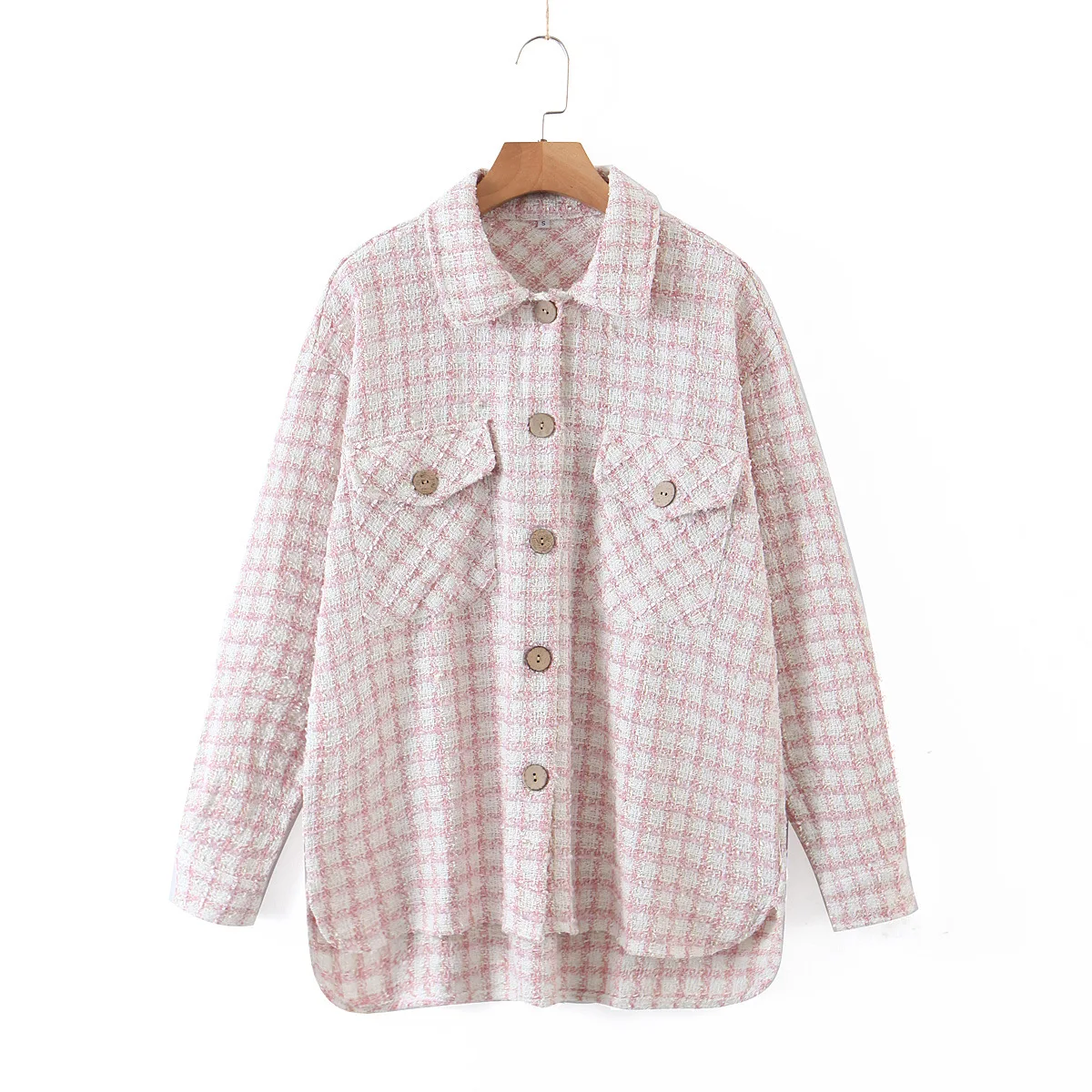 

2021 Spring Autumn Jacquard Shirt Coat Women White Black Plaid Single Breasted Casual Slim Female Jackets Coats Ropa Mujer