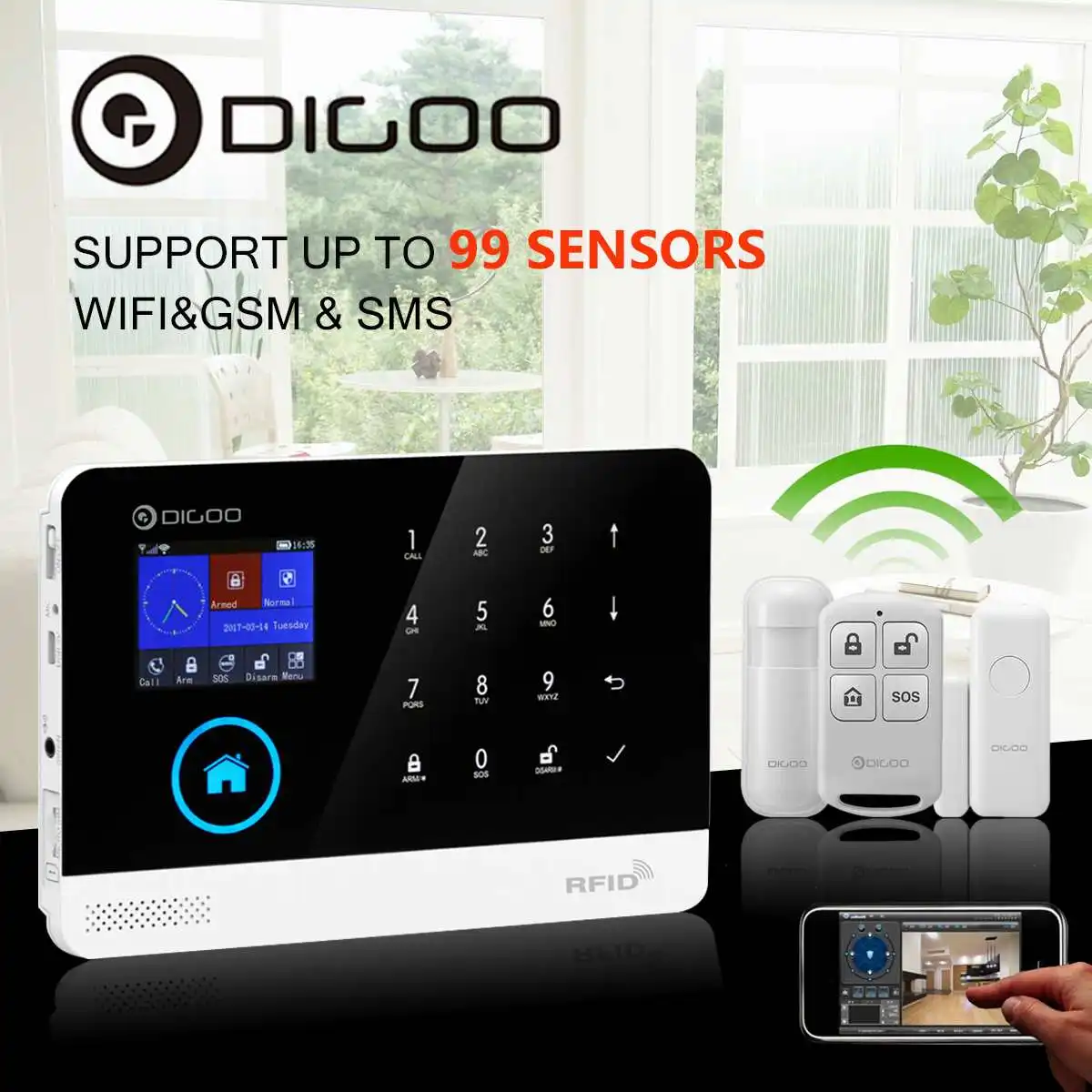 DIGOO DG-HOSA беспроводная домашняя охранная сигнализация s wifi GSM GPRS Сигнализация приложение дистанционное управление RFID детектор движения