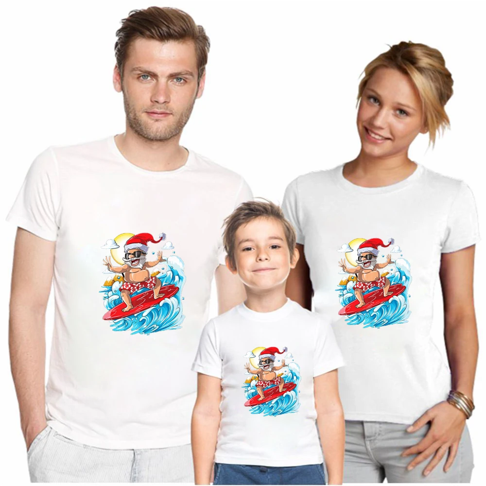 

New Product Disney Christmas Family T-Shirt Cartoon Santa Claus Cotton Women Tshirt Base Children Clothes Funny Kawaii Casual
