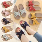 2021 женские летние повседневные сланцы, пляжная обувь, женские домашние льняные тапочки в богемном стиле, шлепанцы с цветочным бантом, сандалии # G