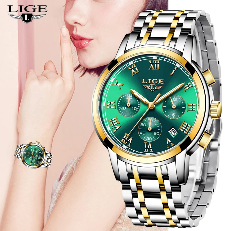 

2020 LIGE Fashion Women Watches Ladies Top Brand luxury Waterproof Gold Quartz Watch Women Stainless Steel Date Wear Gift Clock