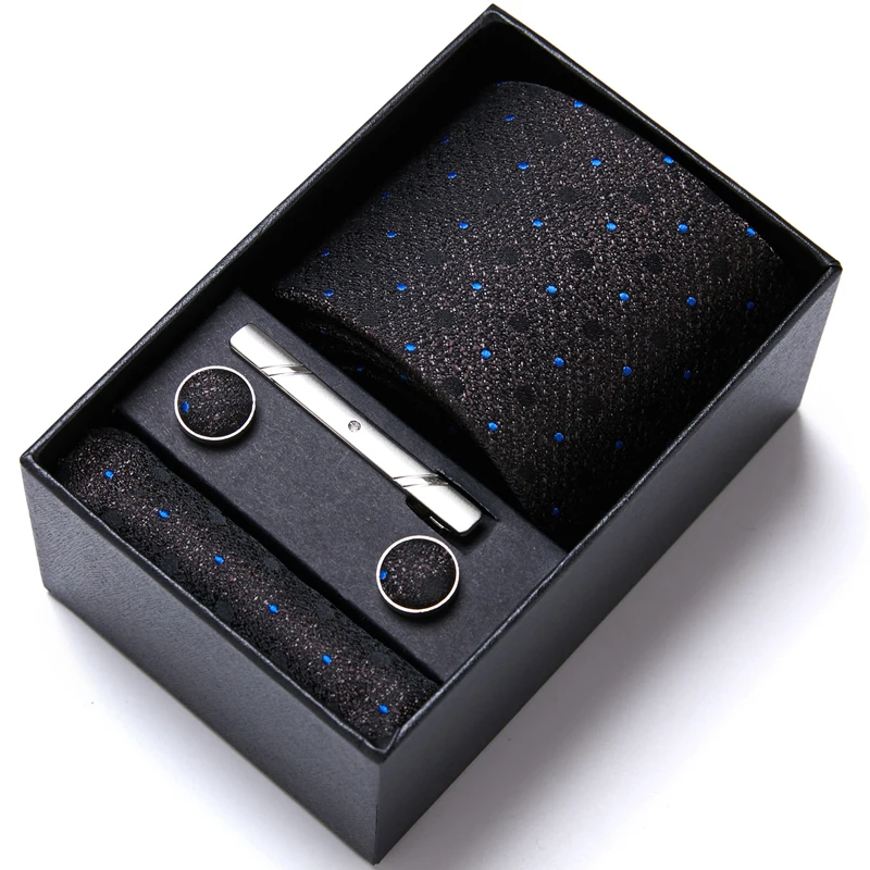 

Jacquard Silk Tie Handkerchief Pocket Squares Cufflink Set Tie Clip Necktie Box Shirt Accessories Gold Man's