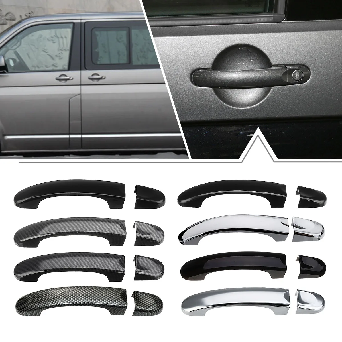

6/7/9PC Car Front ABS Carbon Gloss 3/4 Door Handle Covers Handles For VW Transporter T5 2003-2015 T6 2016 Caddy for Vans Sticker